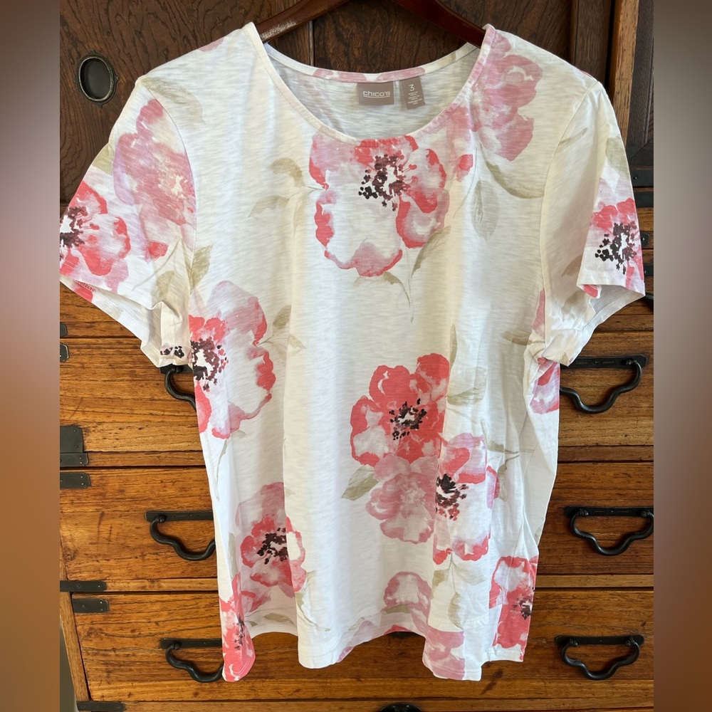 Chico's 100% Cotton Floral Print Top